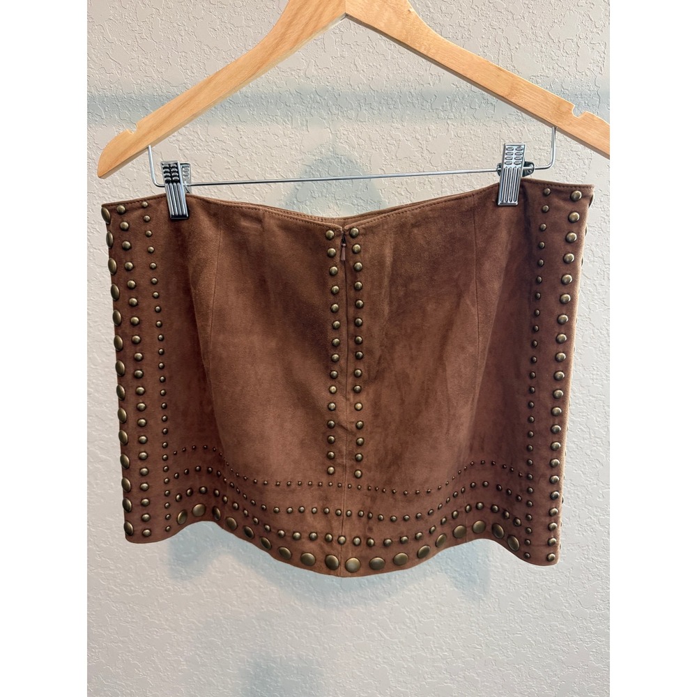 Haute Hippie Taupe Suede Studded Mini Skirt Brown Boho Western HHFA12-4084 Large - Picture 8 of 8